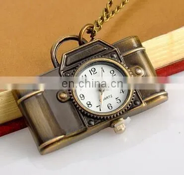 Pocket Watch Camera Pendant Necklace Quartz Antique Bronze Alloy Watch Long Chain Necklace birthday gift