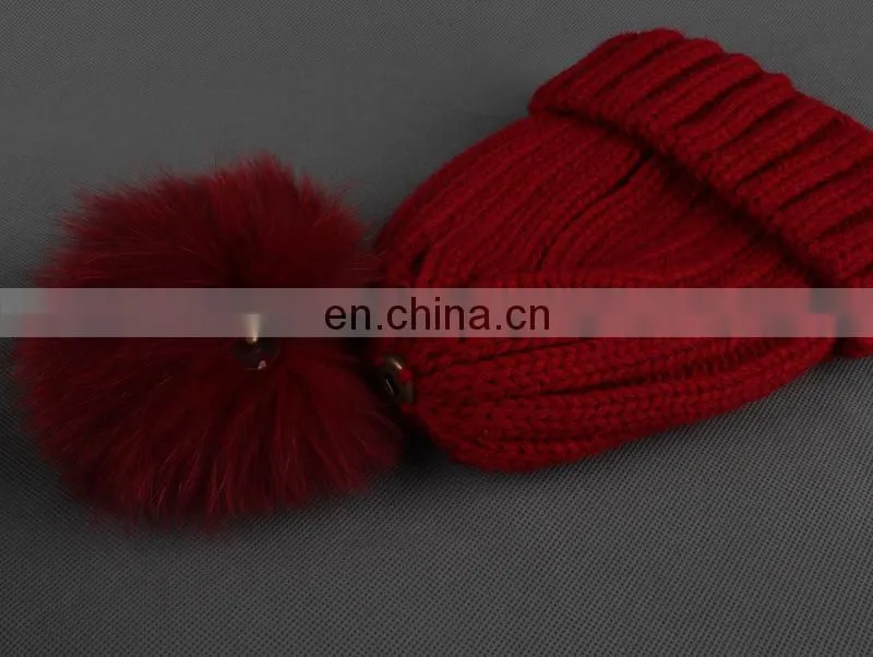 Cute Children Present Fox Fur Pompom Knitted Beanie Earmuff Funny Baby Beanie