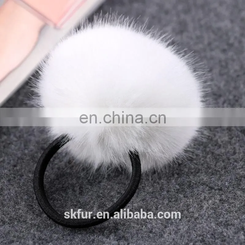 Factory wholesale elastic hair rubber tie with rabbit or faux fur ball for girls and women