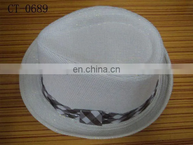 white glitter fedora hat with checked band