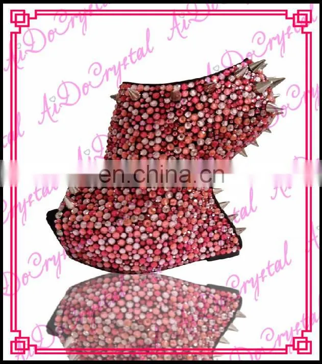 Aidocrystal handmade unique open toe high heel red rivet crystal wedge for lady