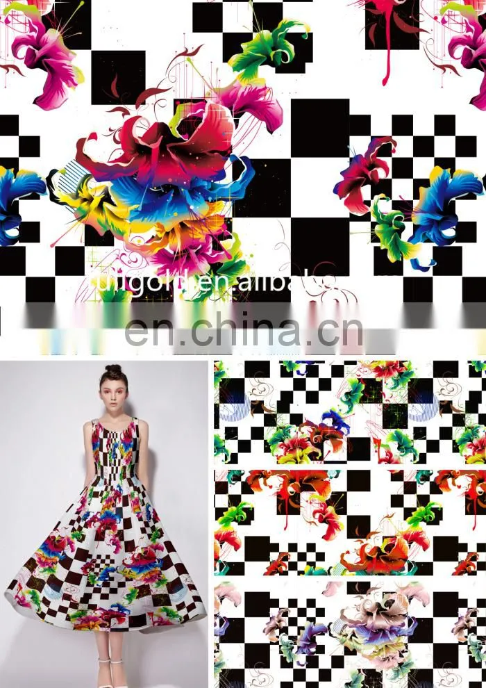 Top Grade Fashionable Plaid / Flower Printed Fabric For Lady's Long Dress