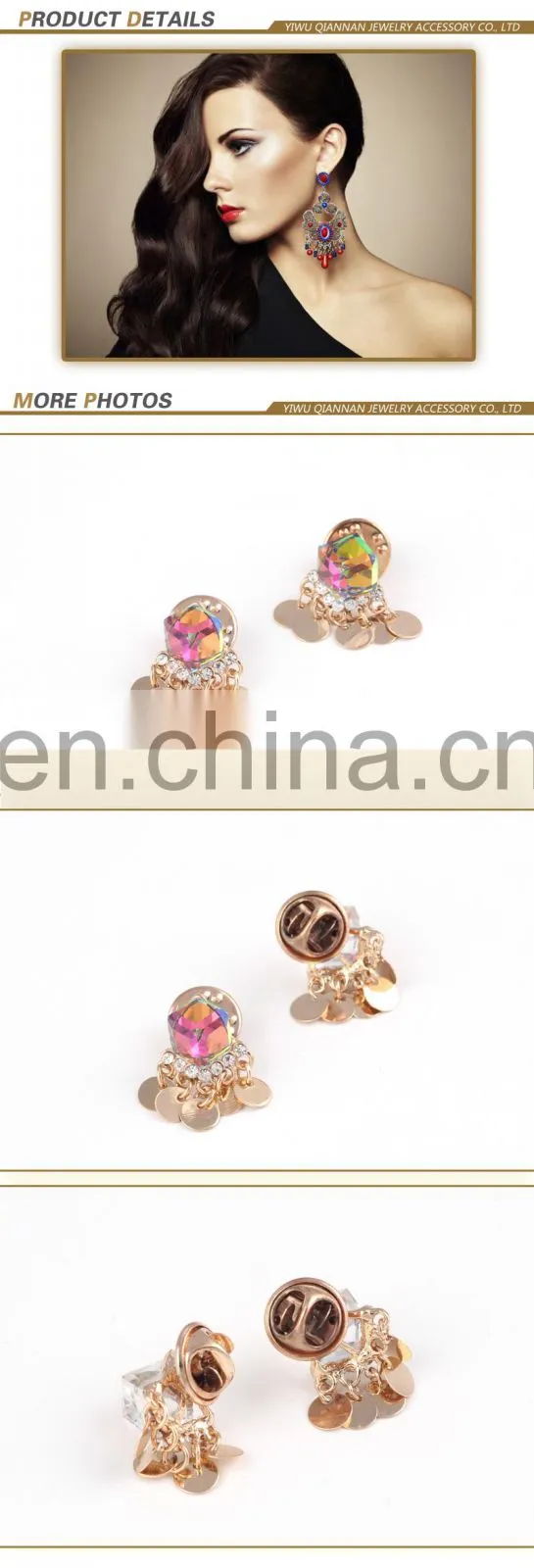 Glass stone button costume shirt brooch for clothing collar decoration shiny plating golden