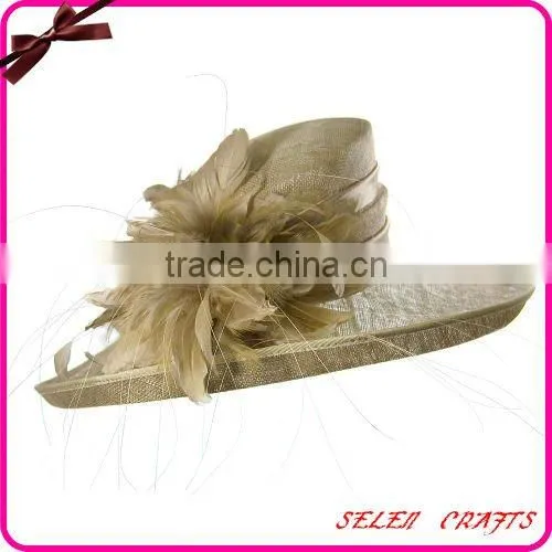 Fancy Sinamay Hat with White Ribbon Decorated