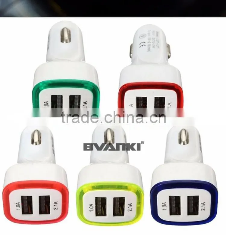 High Quality Brilliant 5V 2.1A Universal 2 port car charger input 12V 24V Car Battery Charger LED dual usb car charger with LED