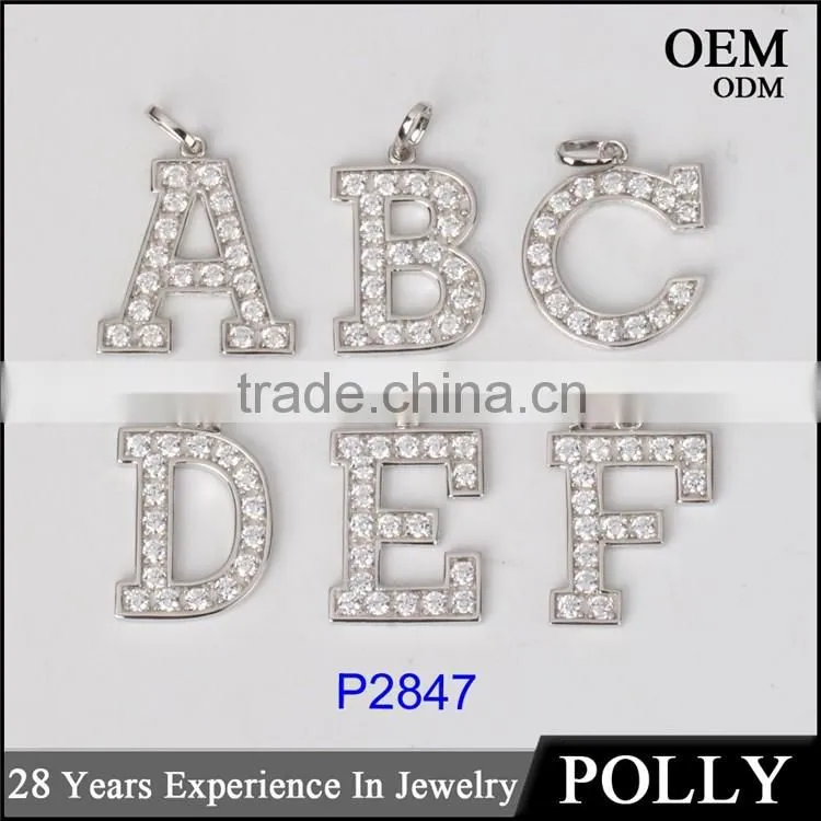 Fashion 925 Sterling Silver 26pcs letter alphabet Initial Bling Bling Pendants