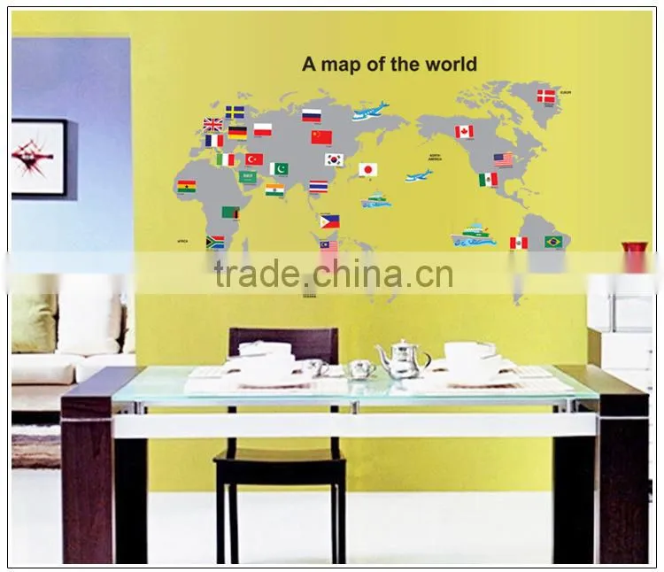 ALFOREVER Hot sale wallmap wall sticker for home decoration,pvc wallmap sticker