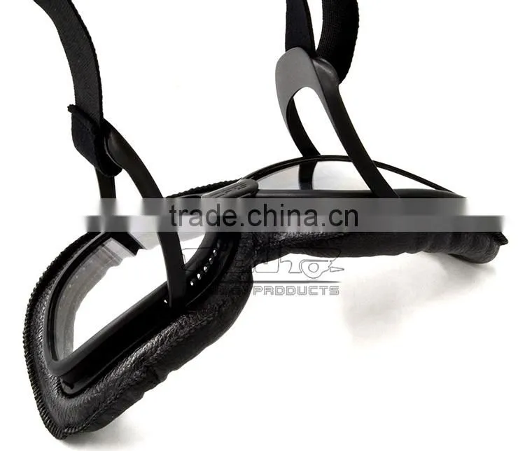 BJ-GT-007 High Quality Black Leather Clear Lens Goggles Motocross
