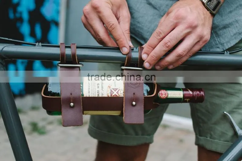 High-grade cowhide genuine leather wine bottle holder for bicycle