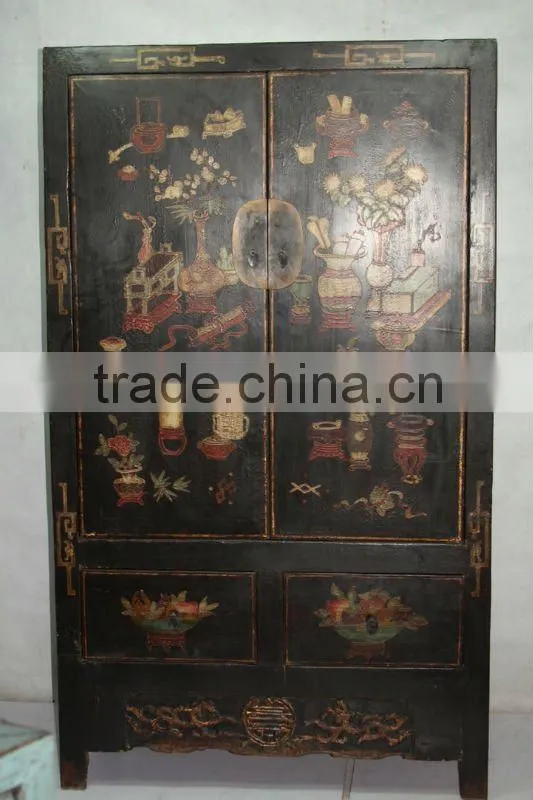 chinese antique two door two drawer tall cabinet