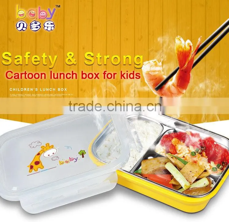 stainless steel bento lunch box containers with 3 compartments for children made in china