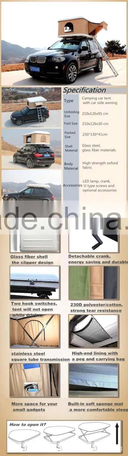 Factory Supply Camping Roof Top Tent for Tourist