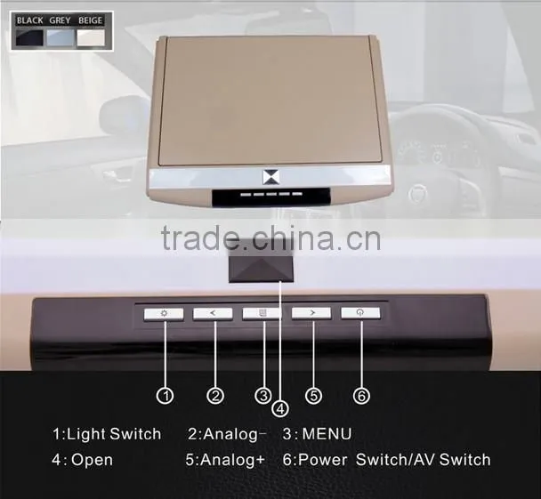 15 Inch Super Slim High Resolution Car Flip Down Roof Mount Overhead Monitor With Ir fm usb sd hdmi tv 1080p