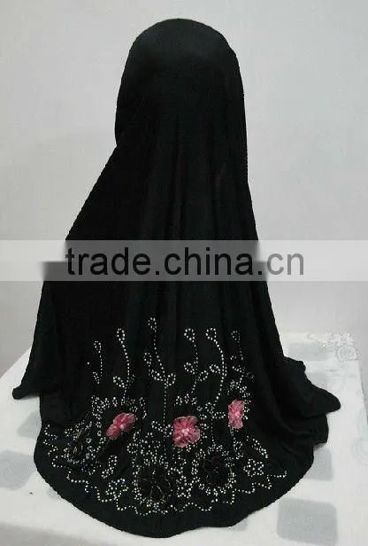 H110 latest muslim hijab with flower rhinestone design on back