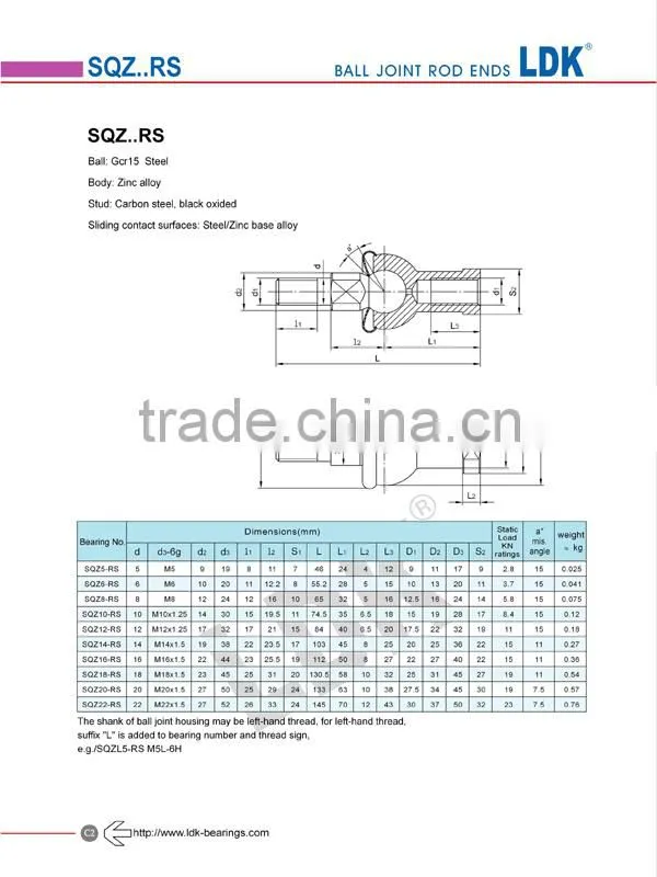 LDK ball joint rod ends SQZ5-RS joint