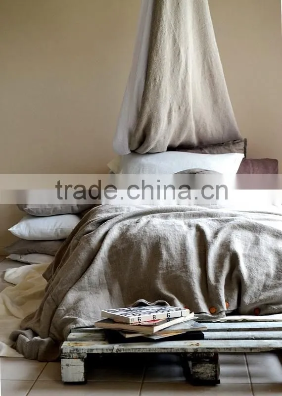 pre-washed french linen fiber print bedding sheet set