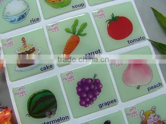 Wenzhou factory custom colorful 3D clear epoxy sticker/clear epoxy resin sticker