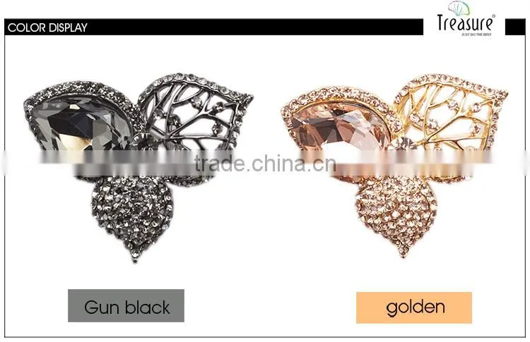Custom new popular jewellry hollow alloy golden and gun black leaf brooch jewelry
