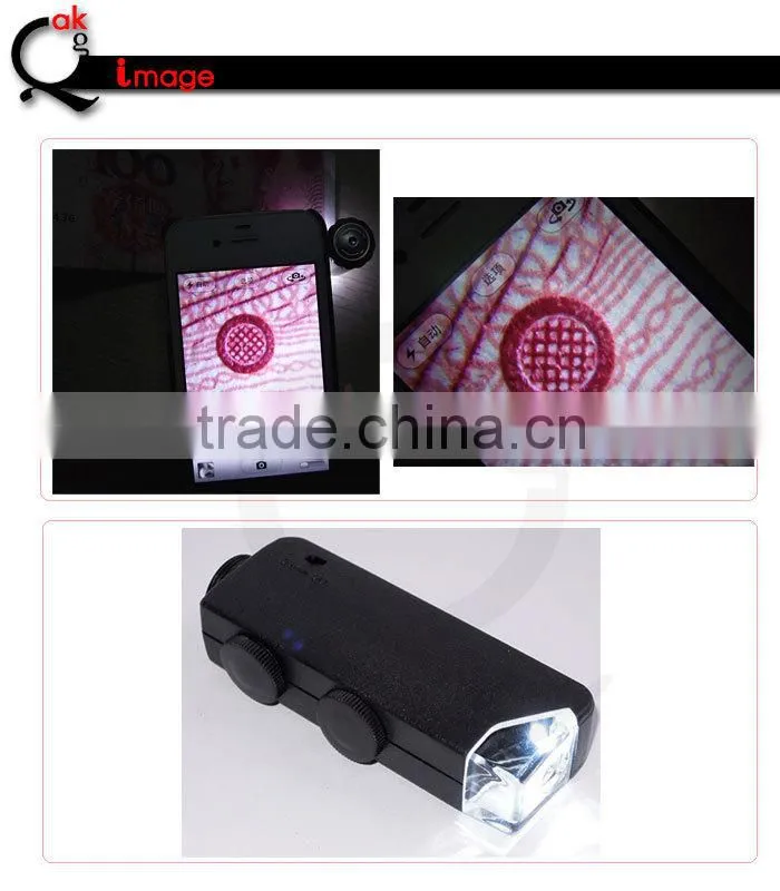 Smartphone LED Microscope,button cell powered 60-100x zooming manual focus light Microscope for iPhone 6