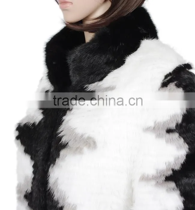 High quality fashion mink fur coats striped mink fur coat KZ150099