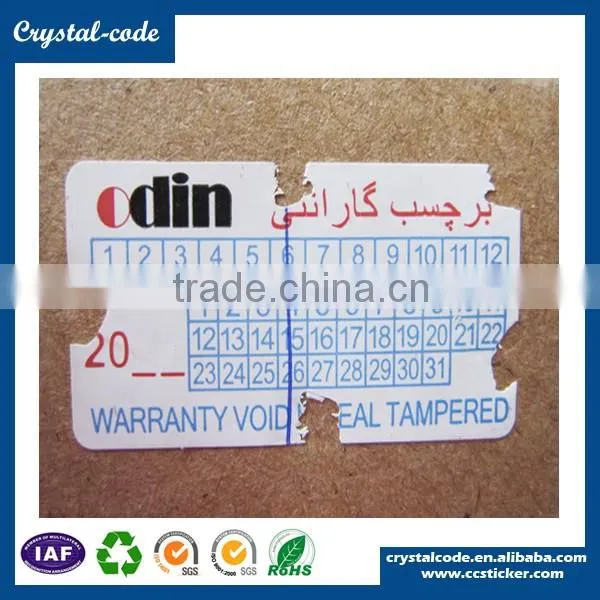 Destructive self adhesive label if removed
