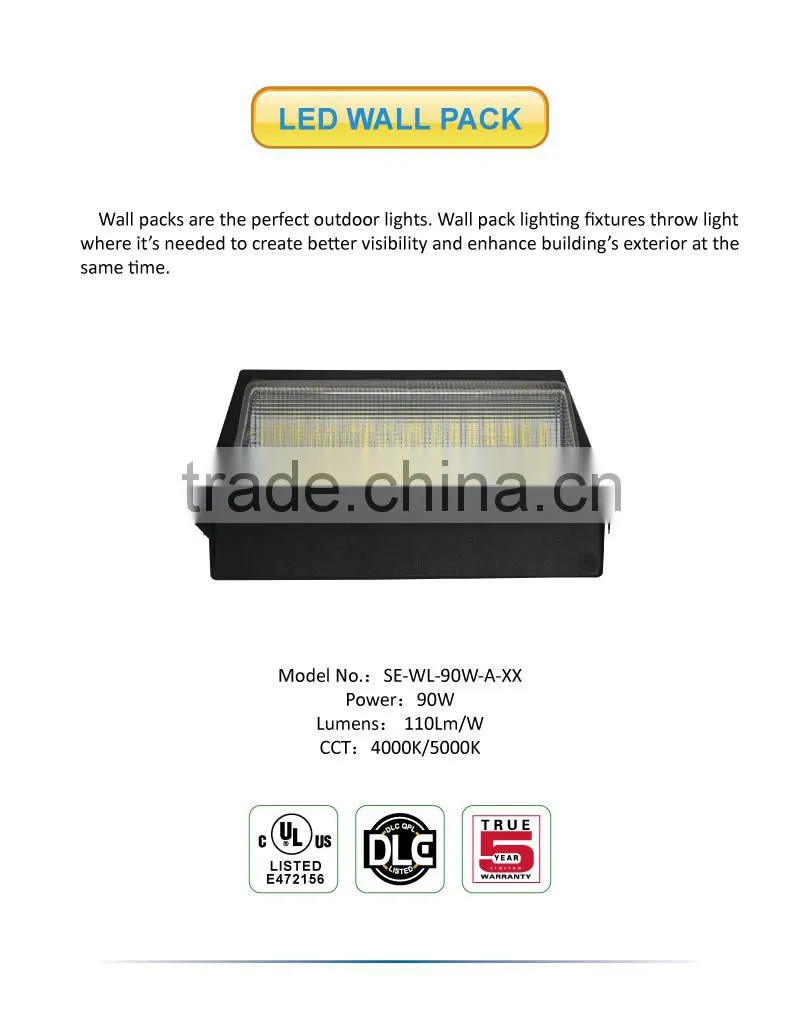 High Lumen UL DLC 90W LED Wall Pack Light