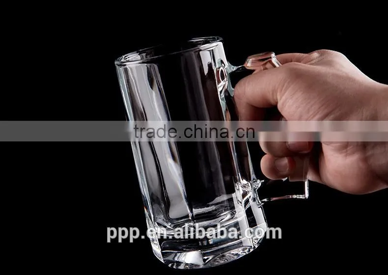 Large beer mug/ glass shooting tumbler/ clear glass cup with handle