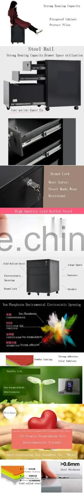 TJG Taiwan Large Storage 3 Drawer Filing Cabinet Movable And Drawer Pulls