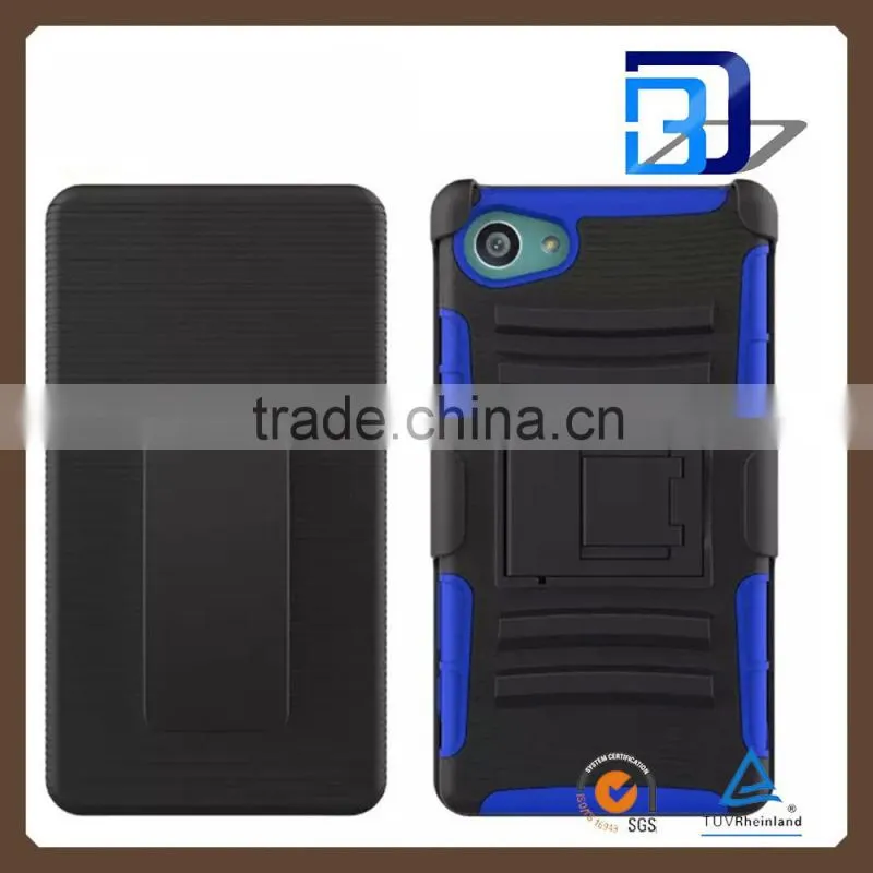 Fashionable Popular Rugged Back Texture PC with soft TPU and Belt combo shockproof case For Sony Xperia Z5 mini fast delivery