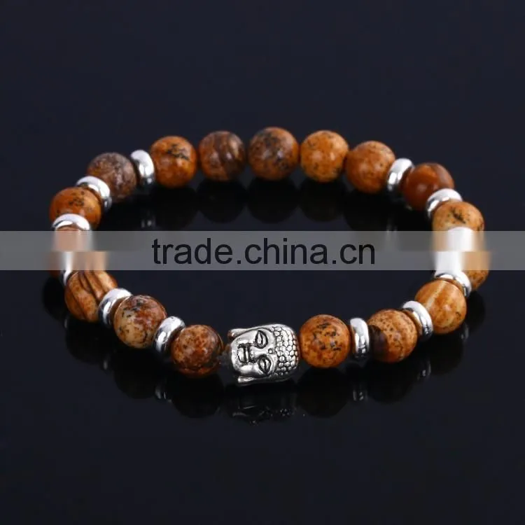 Hot Antique Crystal Rhinestone Leopard Head Lava Stone Buddha Bracelet