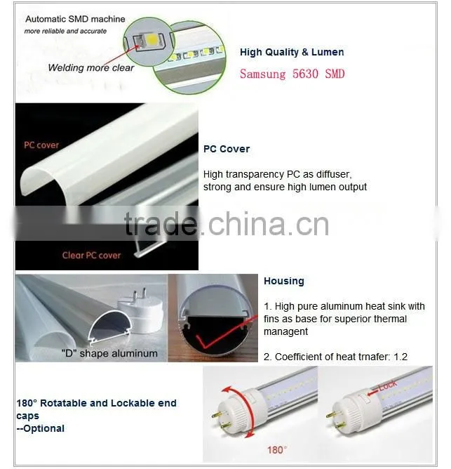High lumen T8 600mm 15w led tube