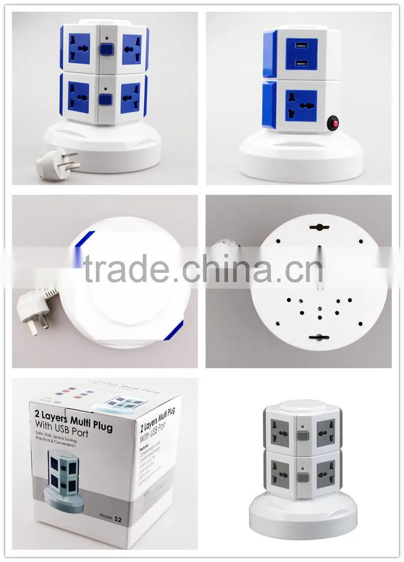 ME-S2 Cube socket vertical stip lug plate socket/coloured sockets and switches with overload protection+4 usb 5 meter power line