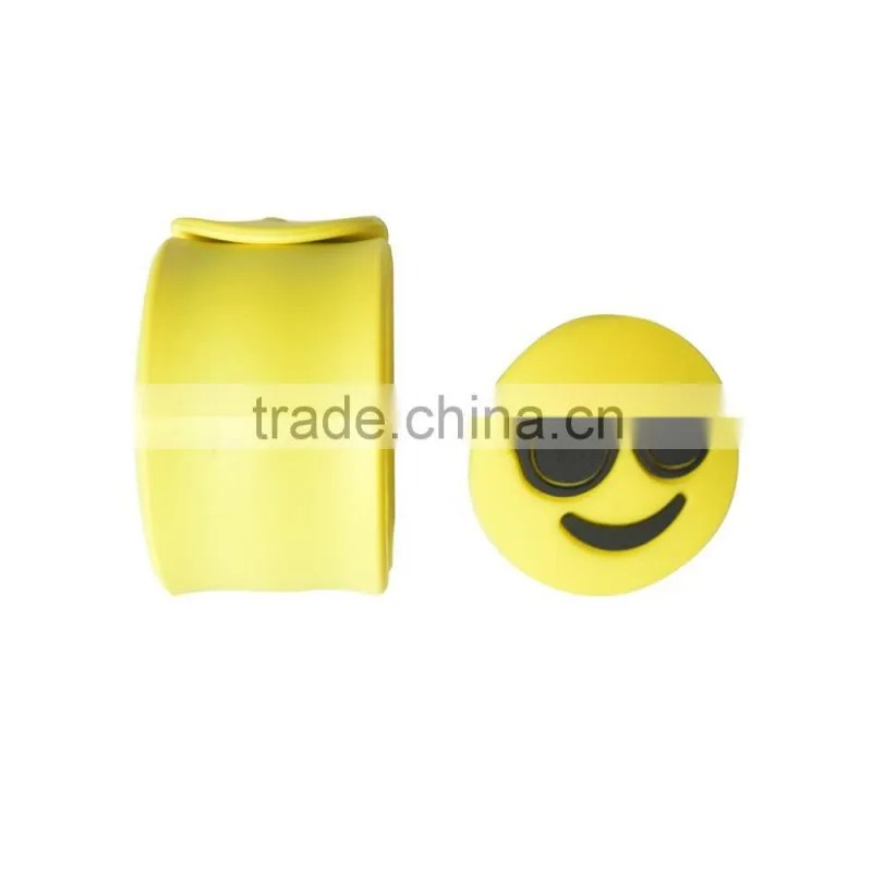 Custom Promotional Emoji Charm Silicone Slap Bracelets