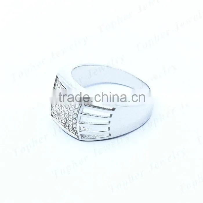 Wholesale 925 silver micro pave setting man rings gems