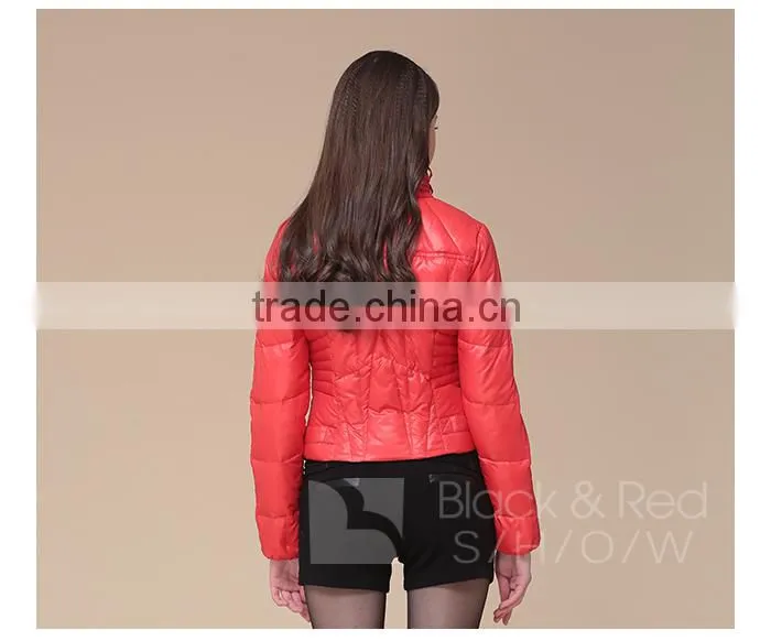 Lady's High Quality Short Style With Windproof Collar And Inclined Zipper Design Red Down Jacket/Women Jacket/Duck Down Jacket