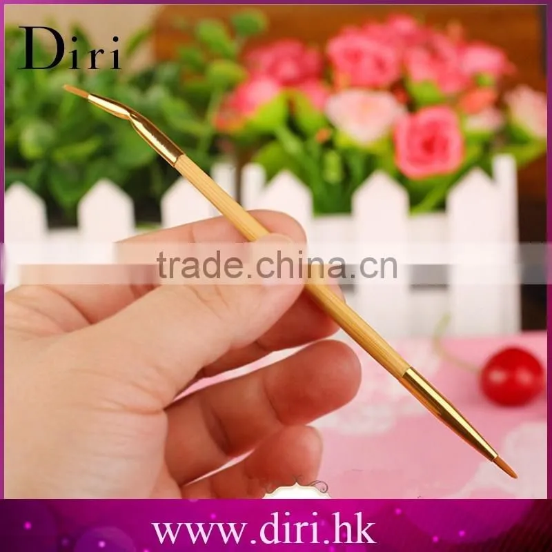 High quality natural bamboo handle bent double eyeliner brush + lip brush