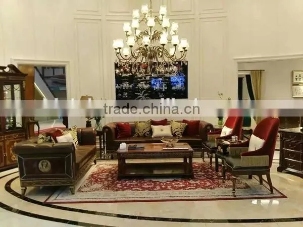 Vintage Royal Style Round Dinning Table With Six Chairs Noble Castle Carved Wooden Dinning Room Furniture