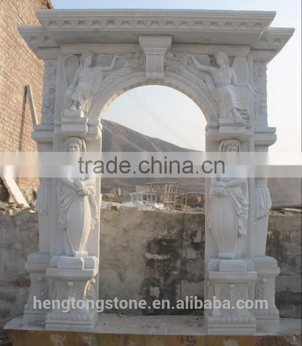 Decorative White Marble Stone Arch Door Surround with Figure Design