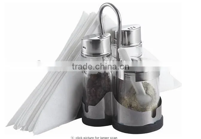 New 3 Pcs Salt And Pepper Stainless Steel Condiment Set With Tissue Holder