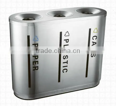 Stainless steel triple garbage bin big capacity recyle bin for street