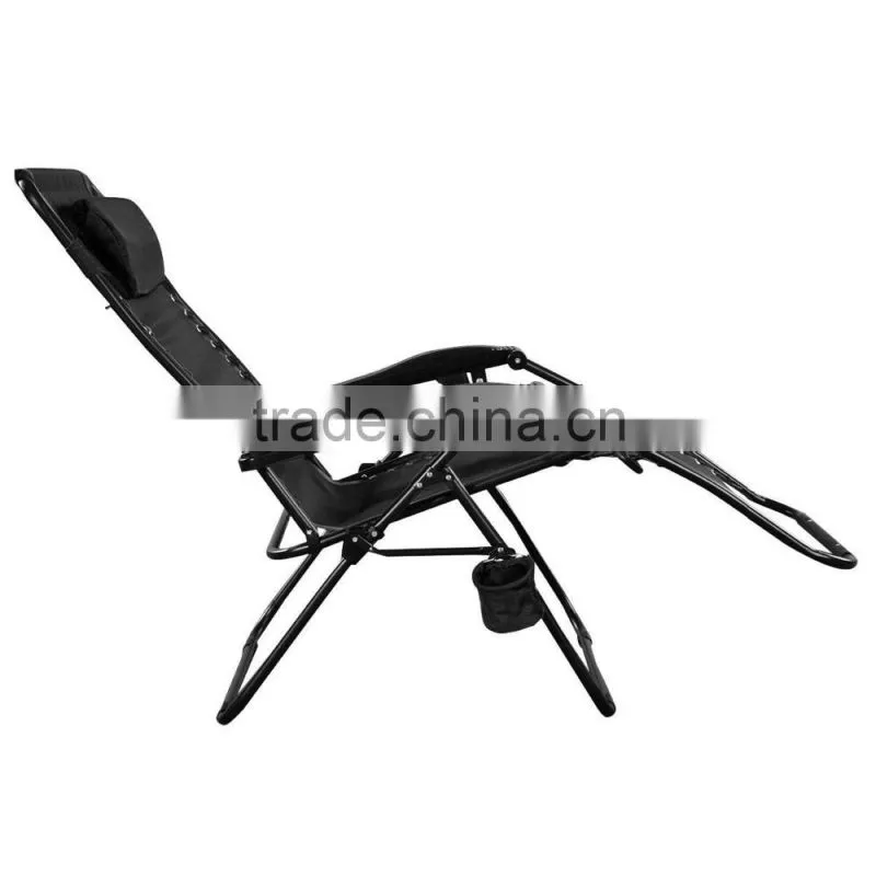 Customized black color zero gravity folding chair with the cup holder for relax for hot sale