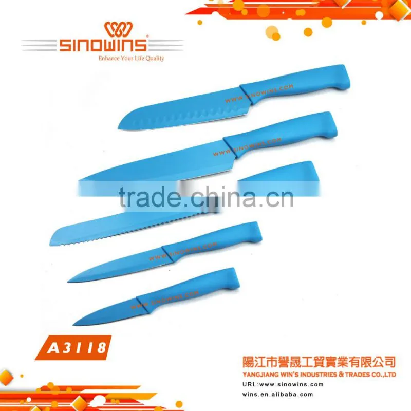 A3397-C New Design 5pcs Non-stick Coating Stainless Steel Kitchen Knife Set
