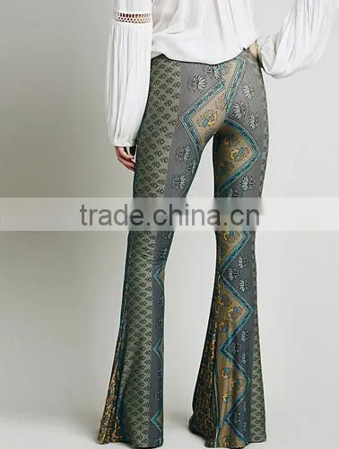 Fashion Hot Sale Paisley Print Stretch Flare Boho Hippie Style Pants Boho Pants Bell Bottom Trousers