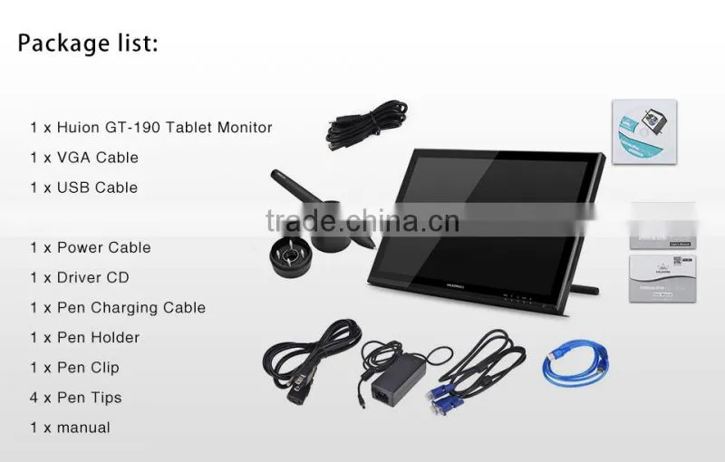 HUION GT-190 19 inch Graphic Design tablet pen drawing animation monitor