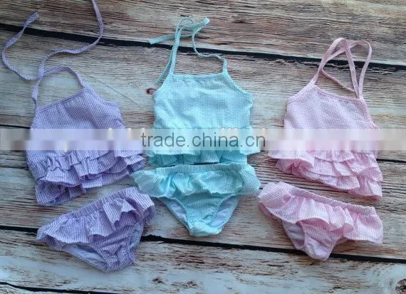 Wholesale Grils Monogrammed Seersucker Swimsuit Embroidered Baby Swimwear