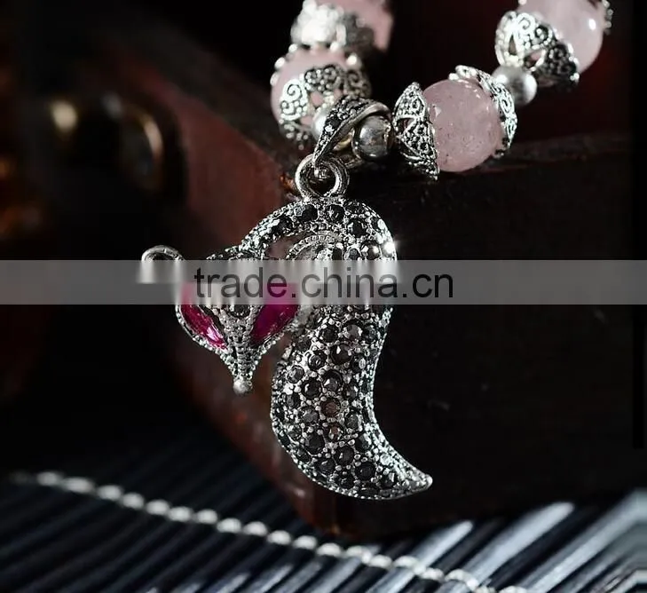 F20075N Natural Pink crystal fox bracelet lucky hand chains