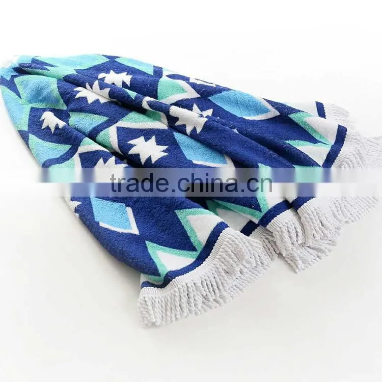 high quality promotional custom 100% cotton round printed tassel beach towel