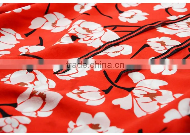 wholesale custom long sleeve silk blouse printing red floral high-necked daily top for ladies summer Blouse