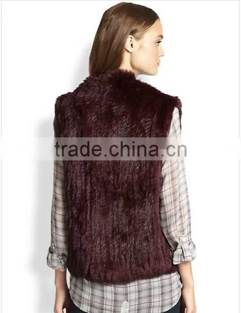 YR321 New RU Design Turn-down Collar Real Natural Knitted Rabbit Fur Vest