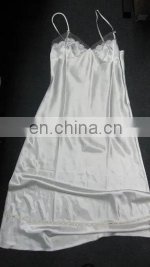Lady's 100%polyester satin nightwear chemise with emb.lace fabric lingerie set